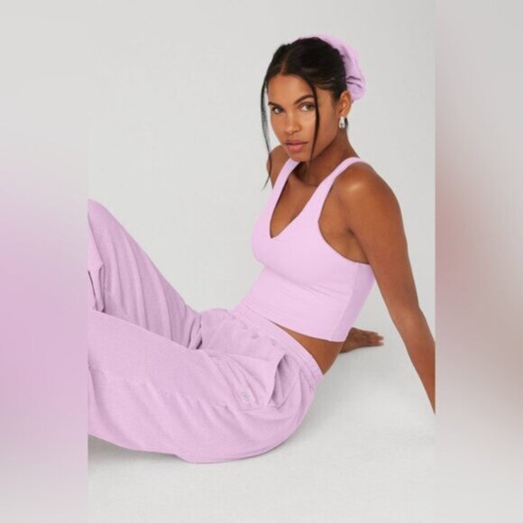 NEW ALO Chenille High-Waist Wide Leg Chalet Pant - Sugarplum Pink - Picture 3 of 8